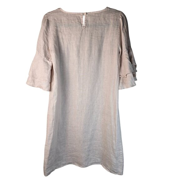 Francesca Bettini Italy Pink Linen Pullover Shift Dress 3/4 Bell Sleeve Size XS - Picture 3 of 7